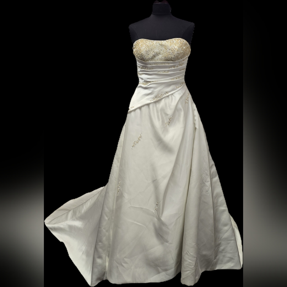 Alfred Angelo Strapless Ivory Wedding Gown with Gold Beaded Bodice